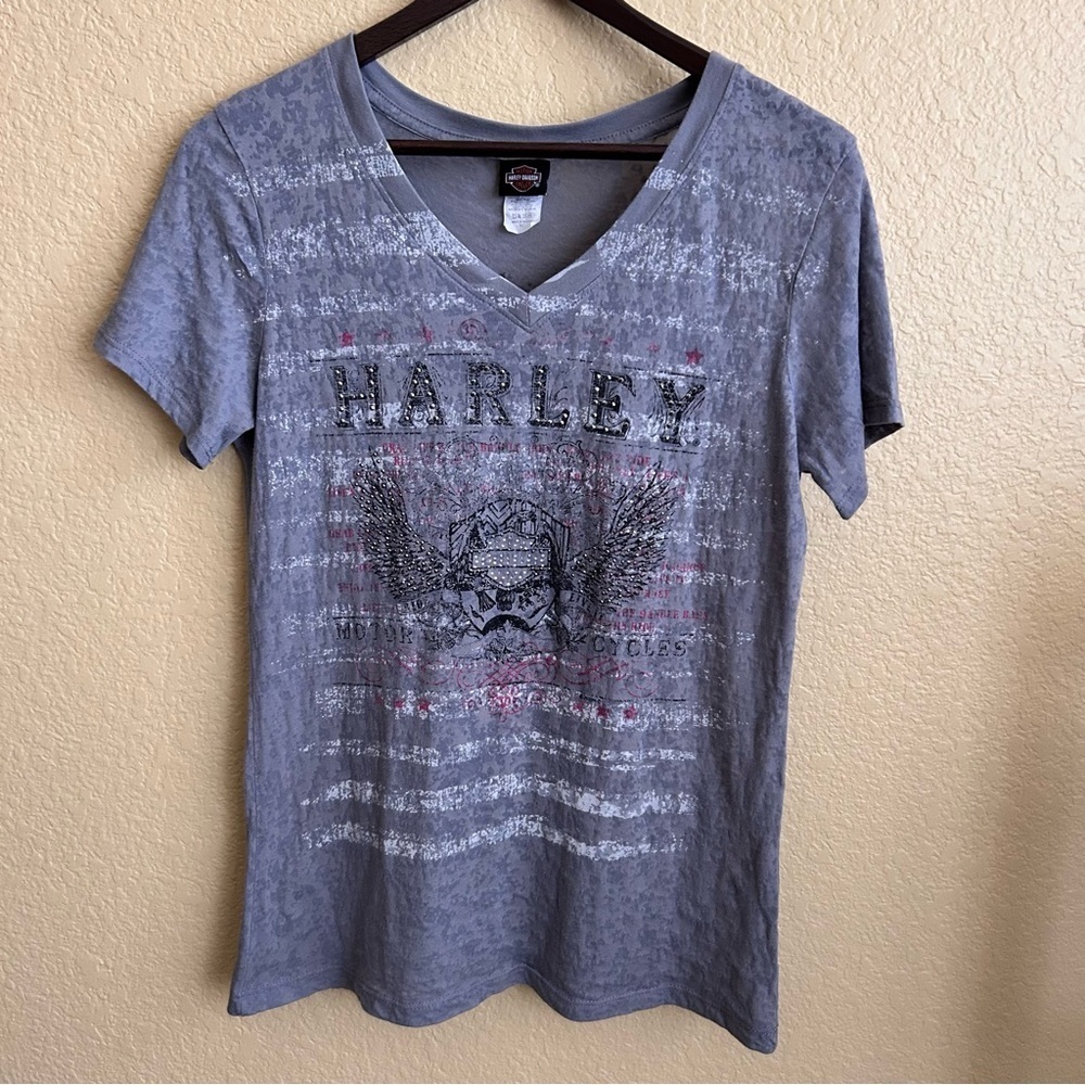 Harley Davidson Burn Out V-Neck Short Sleeve Tee